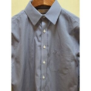 Roundtree & Yorke Gold Label Shirt Mens 15.5 34 Blue Check Slim Fit Non Iron